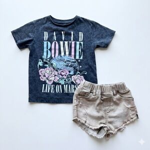 Davis Bowie Graphic Tee and Tan Cut Off Shorts Set